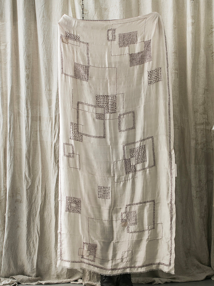 KHADI AND CO.<br> embroidered silk stole MASTIC