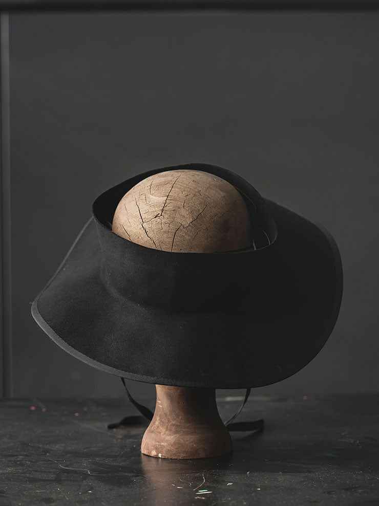 HORISAKI<br> Ribbon trimming & strap visor hat / BLACK EB