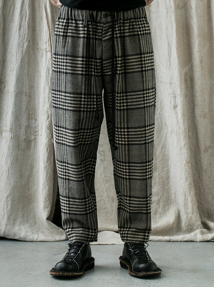 UMA WANG<br> Check wool pants / TAN & BLACK