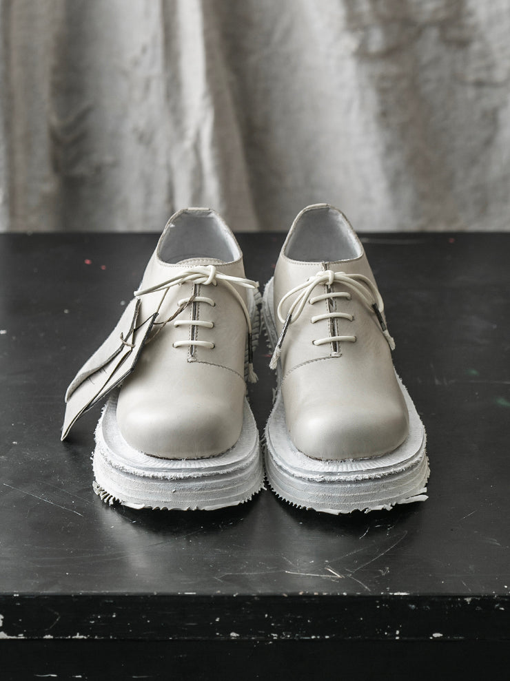 MATTHIAS WINKLER<br />WOMENS デッドストックカウレザーウッドヒールシューズ HOCHMOOR / White