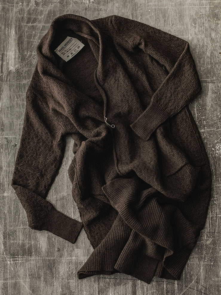 DANIEL ANDRESEN<br> GREEN long knit cardigan / CHOCOLATE