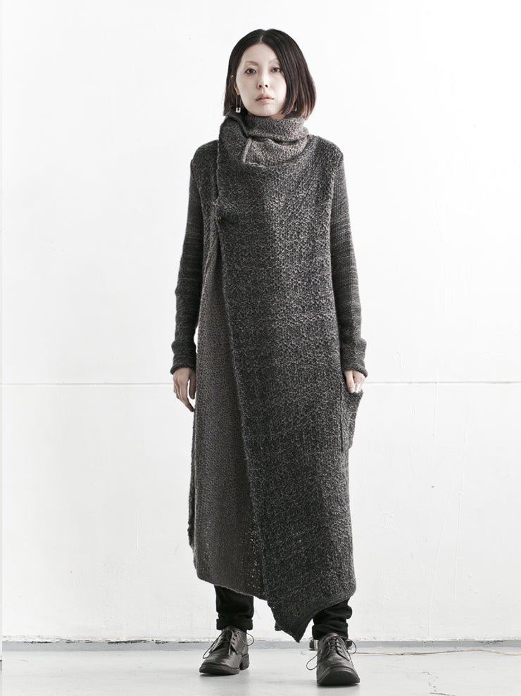 DANIEL ANDRESEN<br> KUDZU Long Asymmetric Cardigan GRAPHITE× FERRO