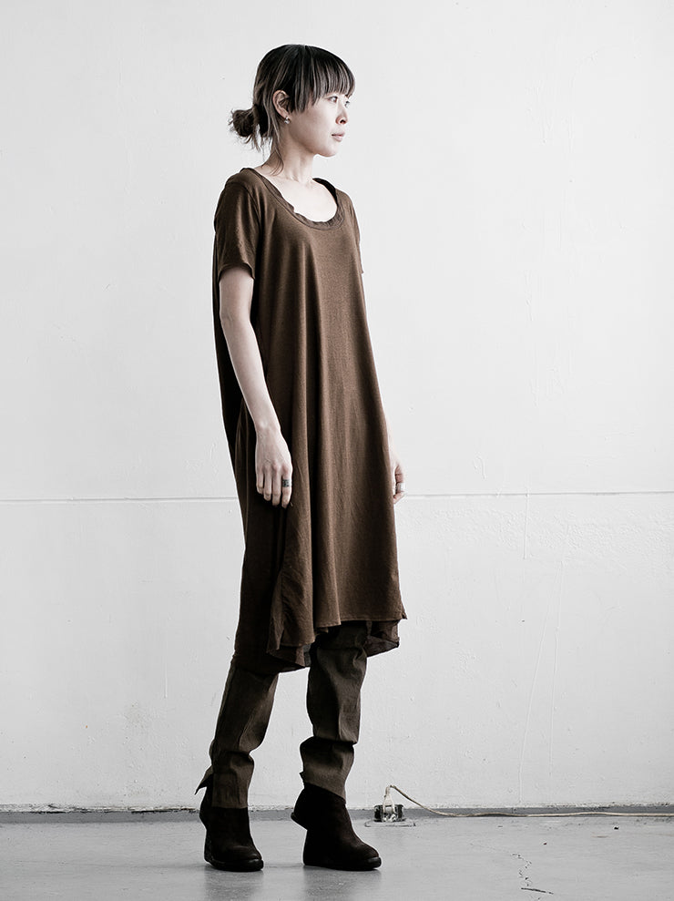 UMA WANG<br> Front-back switching dress BROWN