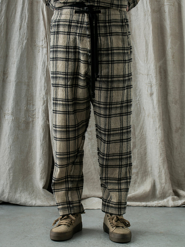 UMA WANG<br> Check wool pants / TAN & BLACK
