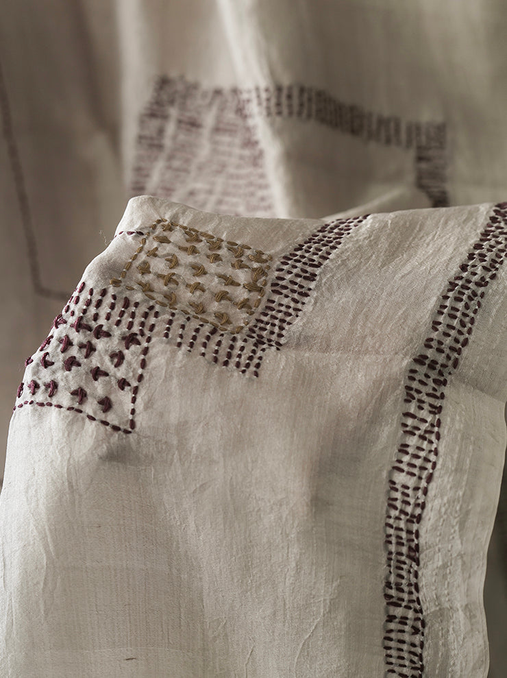 KHADI AND CO.<br> embroidered silk stole MASTIC