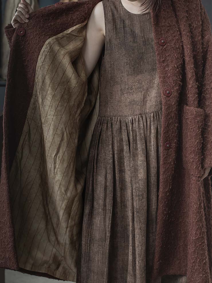 UMA WANG<br> Womens collarless coat / DARK RED