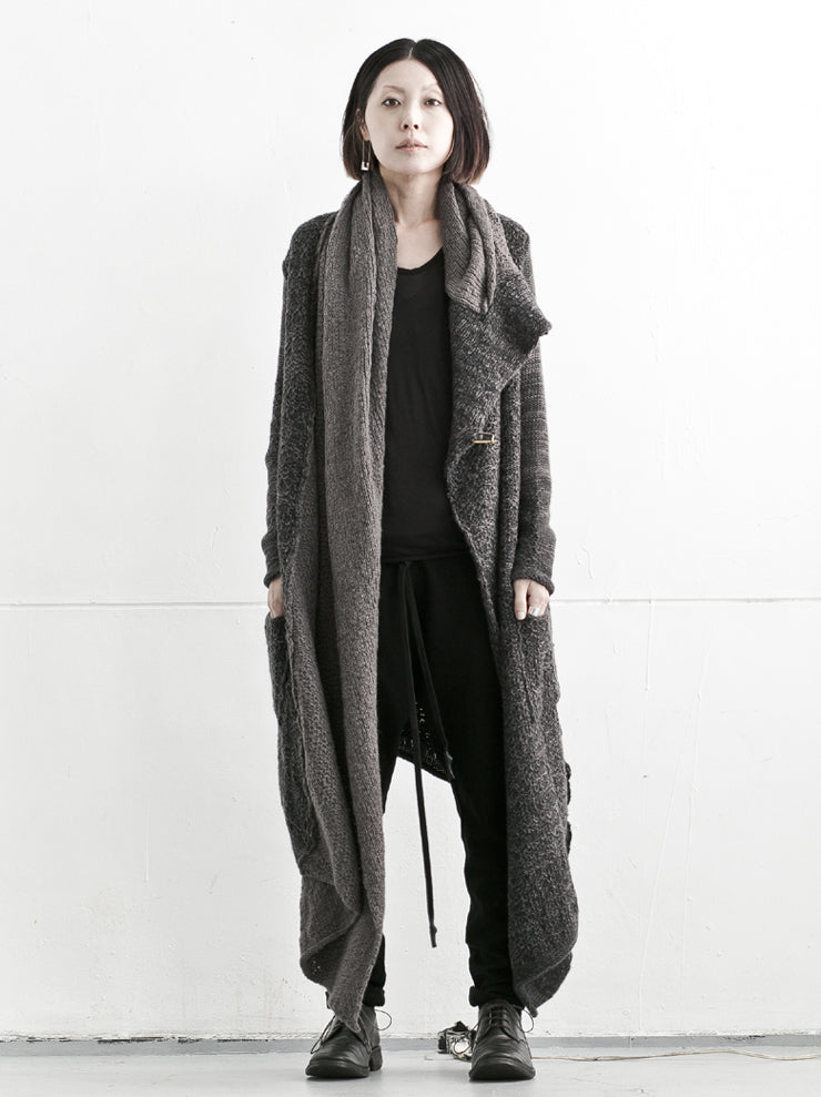 DANIEL ANDRESEN<br> KUDZU Long Asymmetric Cardigan GRAPHITE× FERRO
