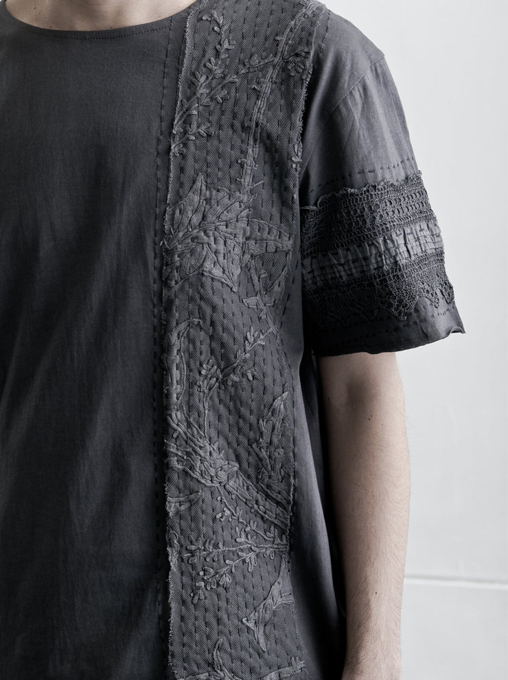 By Walid <br>Men's Cotton Jersey Lace Regular T-Shirt ALMOST BLACK