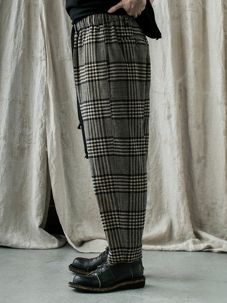 UMA WANG<br> Check wool pants / TAN & BLACK
