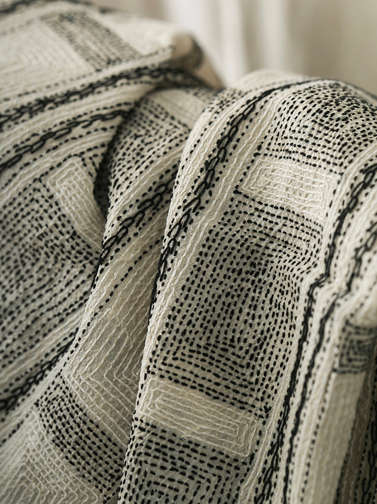 KHADI AND CO. <br>embroidered silk stole NATURAL