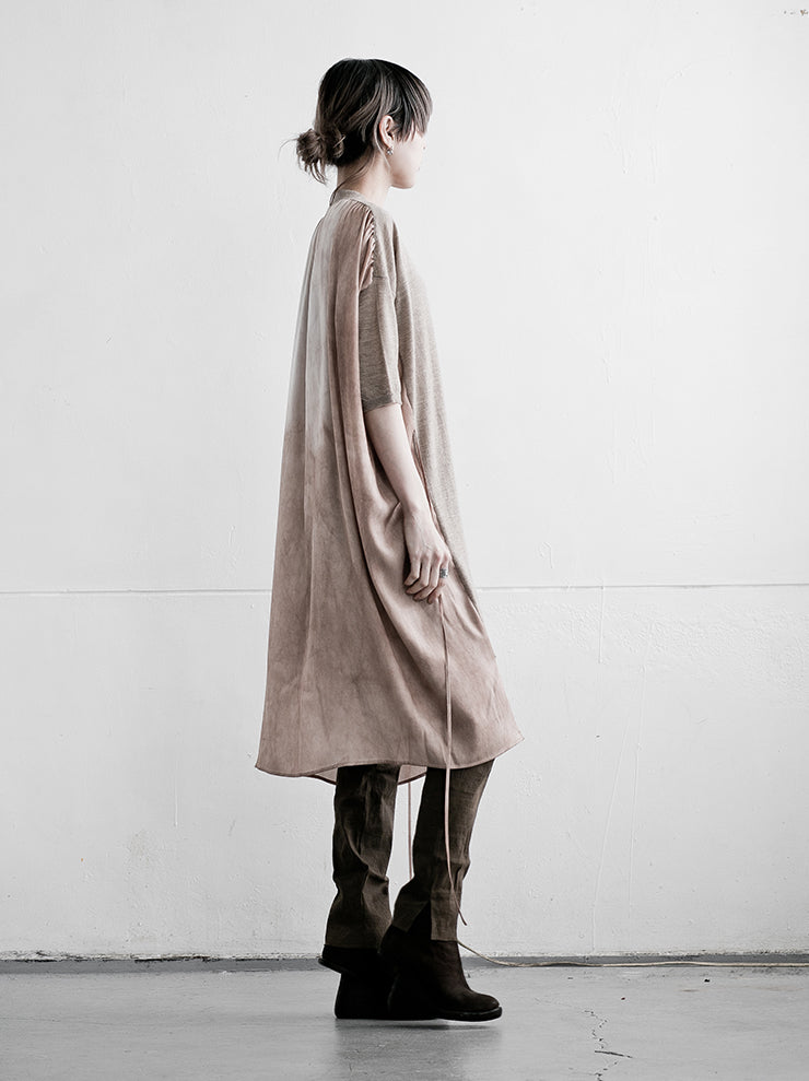 UMA WANG <br>Back silk short sleeve knit dress / TAN×ROSE