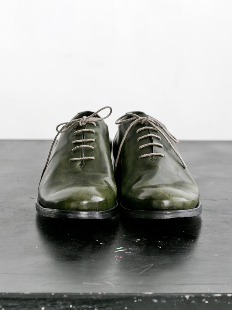 DIMISSIANOS&MILLER<br> Men's Cordovan Hole Cut Tan Derby Shoes GREEN