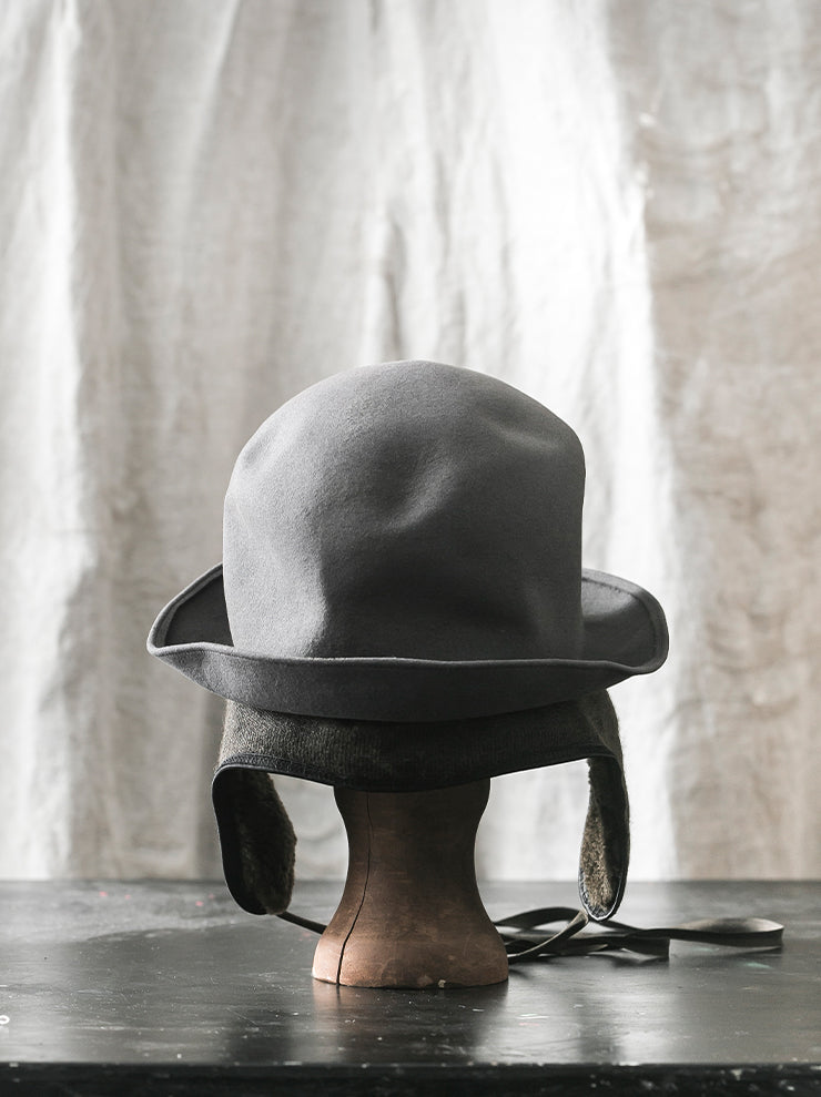 HORISAKI<br> RHPLU005EB Rabbit Fur Felt Ear Flap Hat GRAY