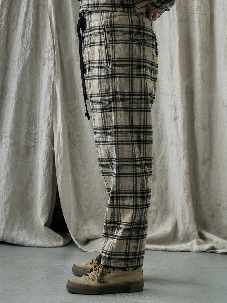 UMA WANG<br> Check wool pants / TAN & BLACK