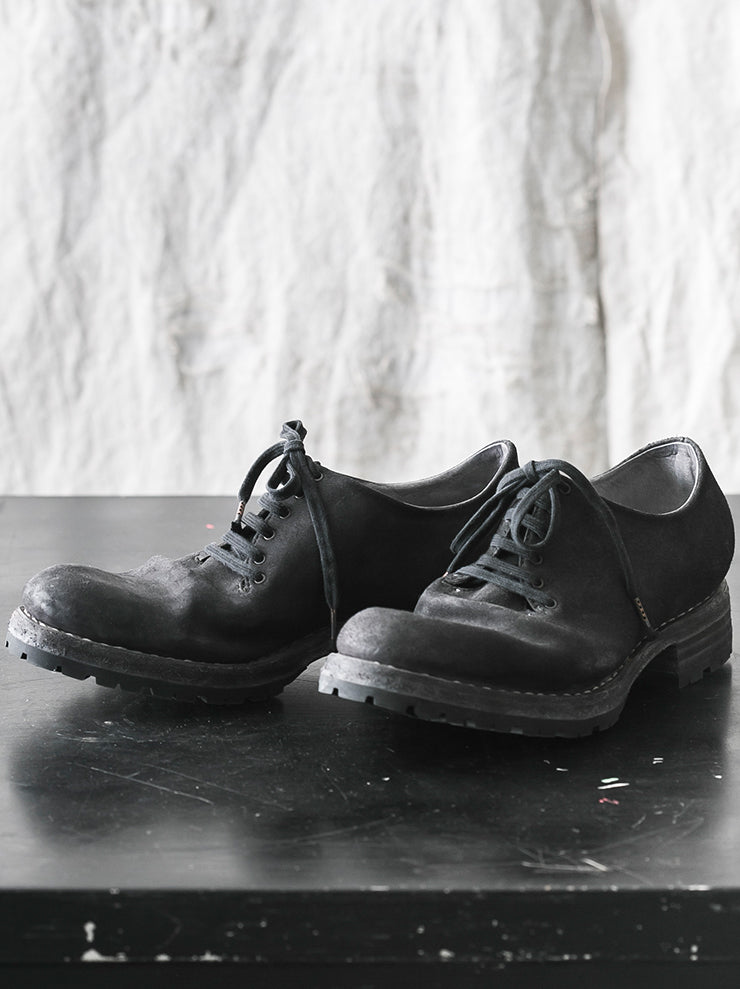 EMATYTE<br> MENS Horse Leather One Piece Lace Up Shoes CHARCOAL