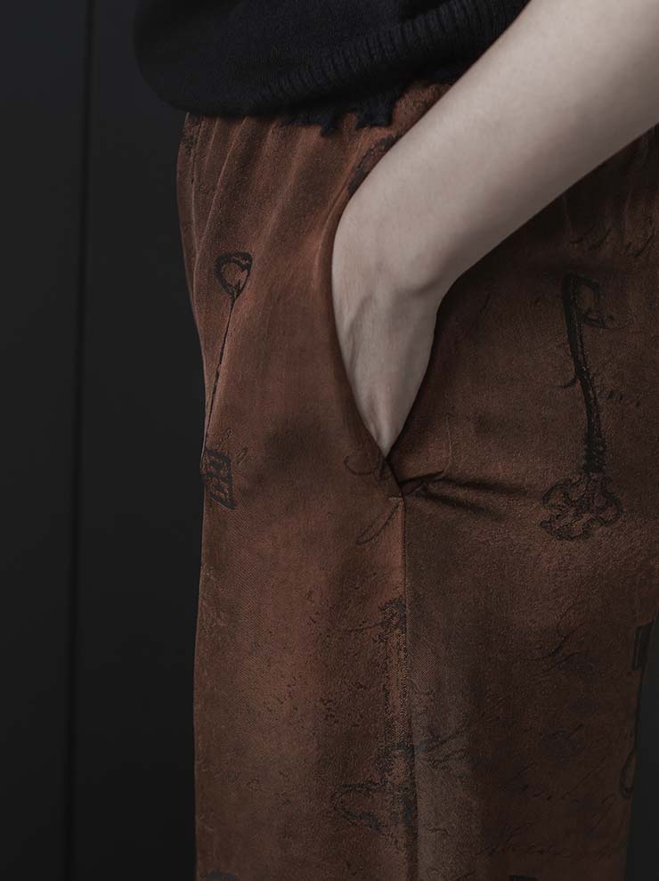 UMA WANG<br> WOMENS PRINTED PANTS / DARK ROSE