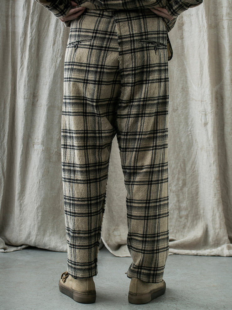 UMA WANG<br> Check wool pants / TAN & BLACK