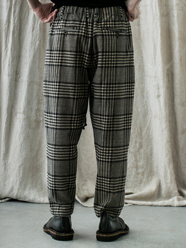 UMA WANG<br> Check wool pants / TAN & BLACK