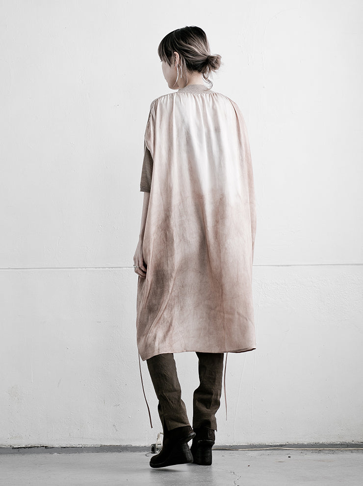 UMA WANG <br>Back silk short sleeve knit dress / TAN×ROSE
