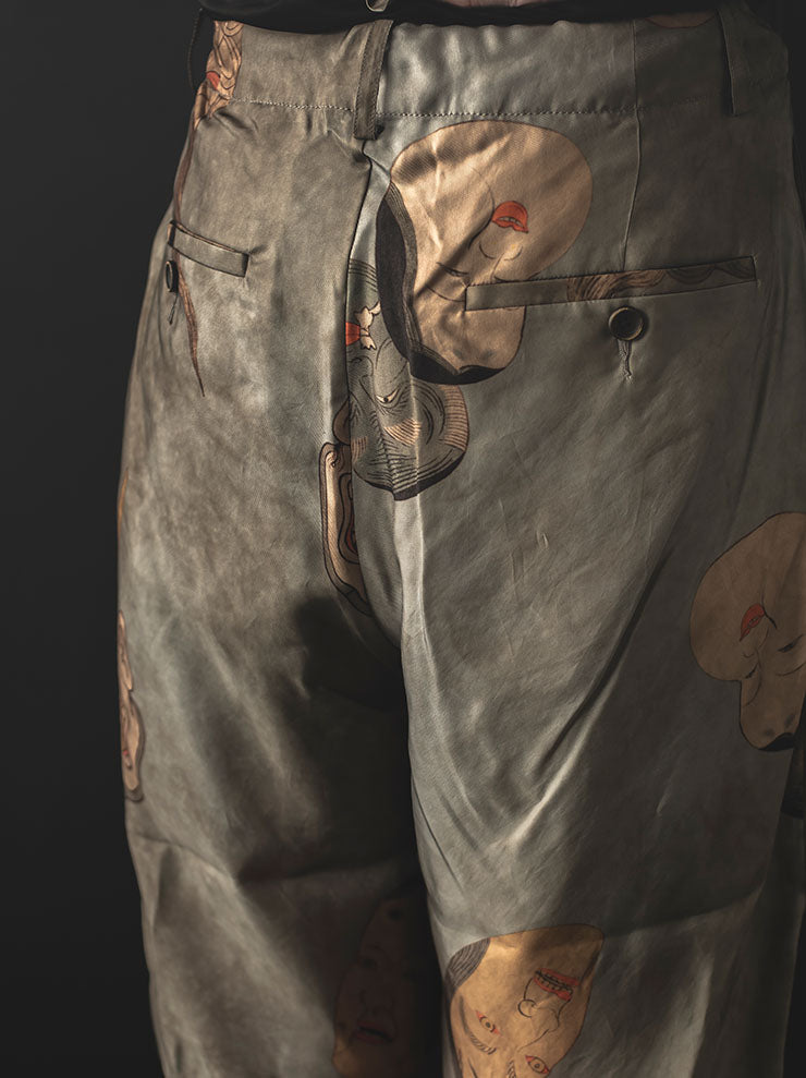 UMA WANG<br> MENS printed shorts / GRAY BLUE × TAN
