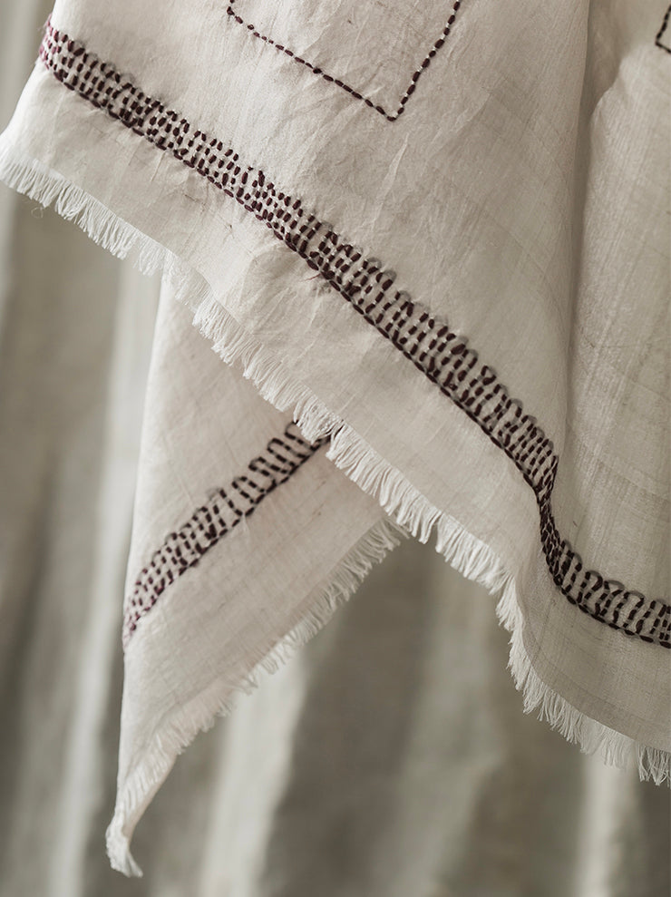 KHADI AND CO.<br> embroidered silk stole MASTIC