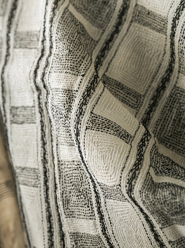 KHADI AND CO. <br>embroidered silk stole NATURAL