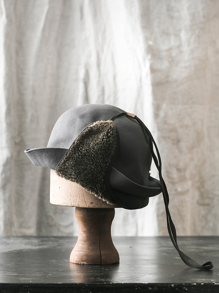 HORISAKI<br> RHPLU005EB Rabbit Fur Felt Ear Flap Hat GRAY