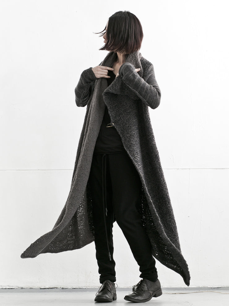 DANIEL ANDRESEN<br> KUDZU Long Asymmetric Cardigan GRAPHITE× FERRO