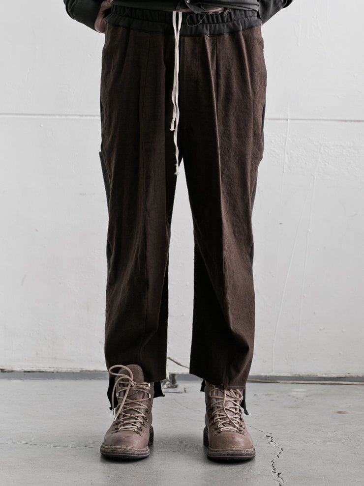 By Walid<br> Men's Victor Trousers CHOCOLATE×BLACK / flour sacking linen cotton