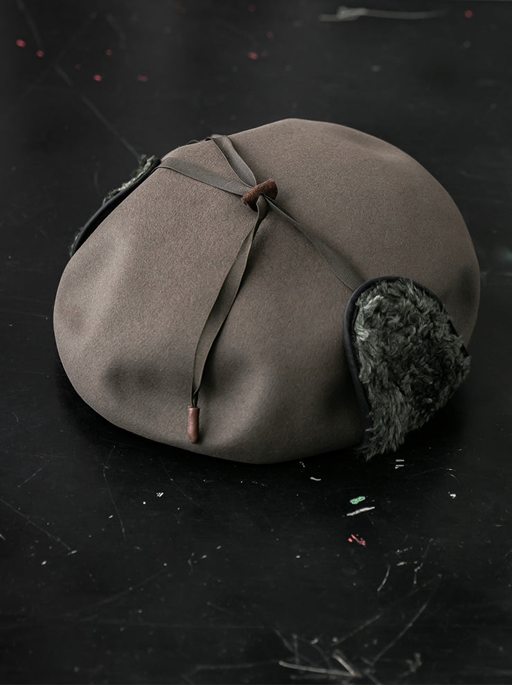 HORISAKI<br> Limited edition 2021 No. 02 Beaver Fur Felt Earflap Beret Cap/TAUPE EB
