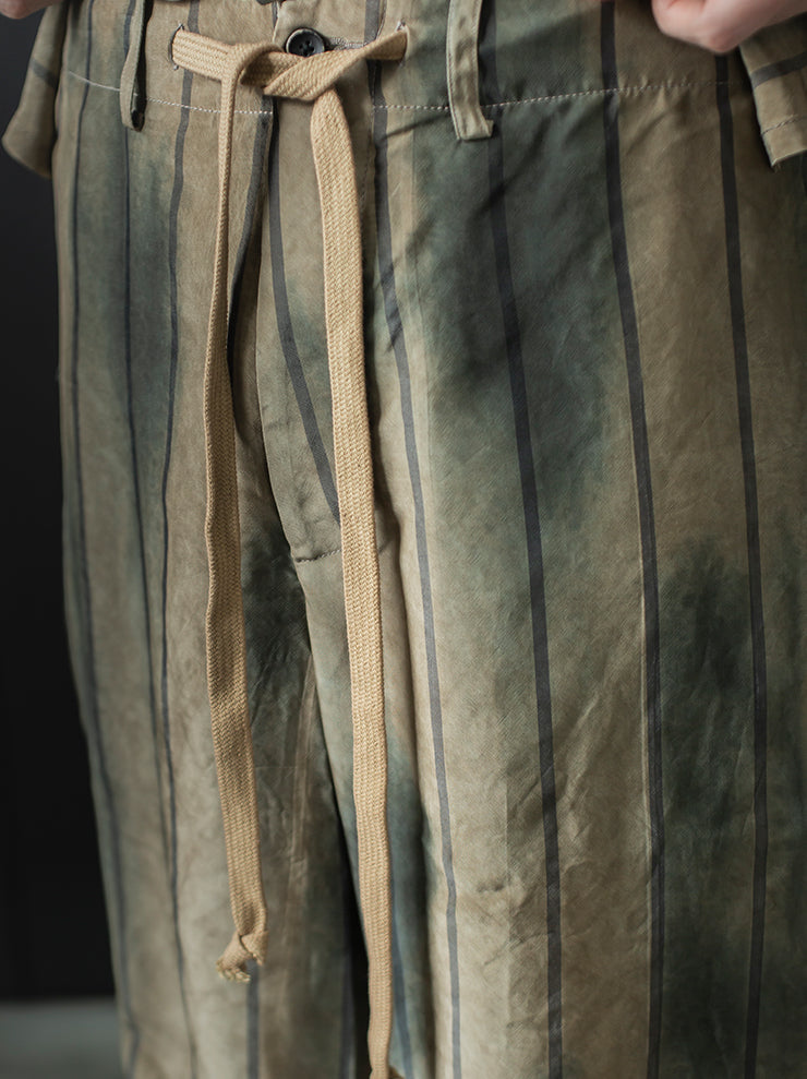 UMA WANG<br> MENS striped shorts / TAN × BLUE