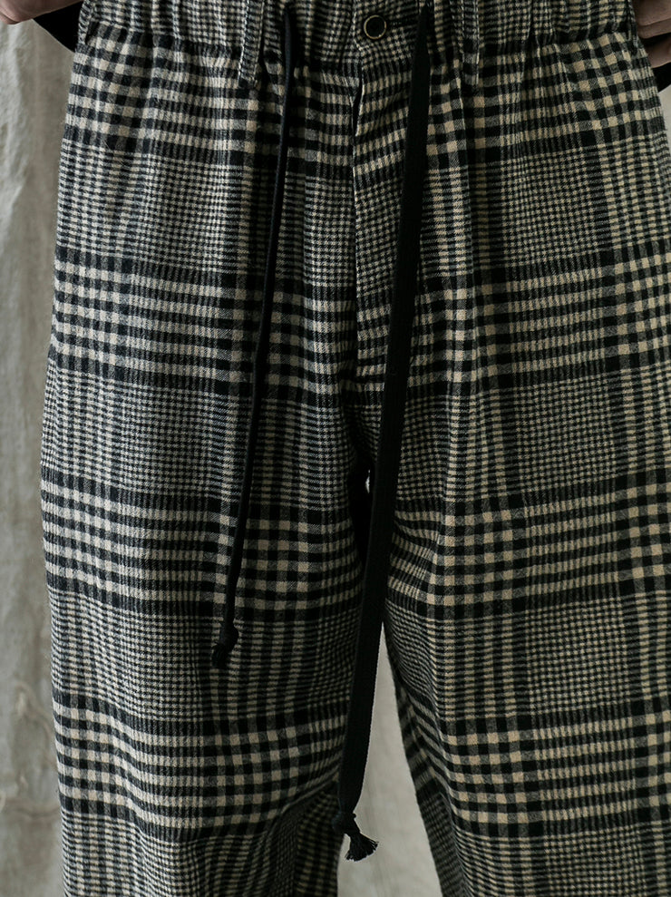 UMA WANG<br> Check wool pants / TAN & BLACK