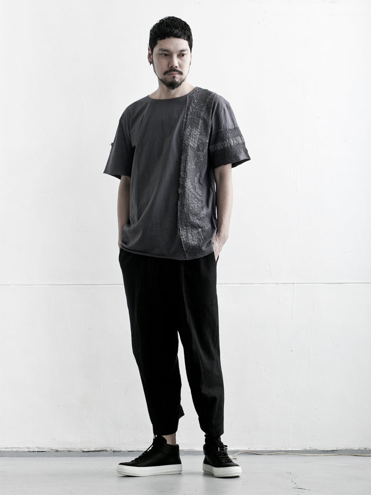By Walid <br>Men's Cotton Jersey Lace Regular T-Shirt ALMOST BLACK