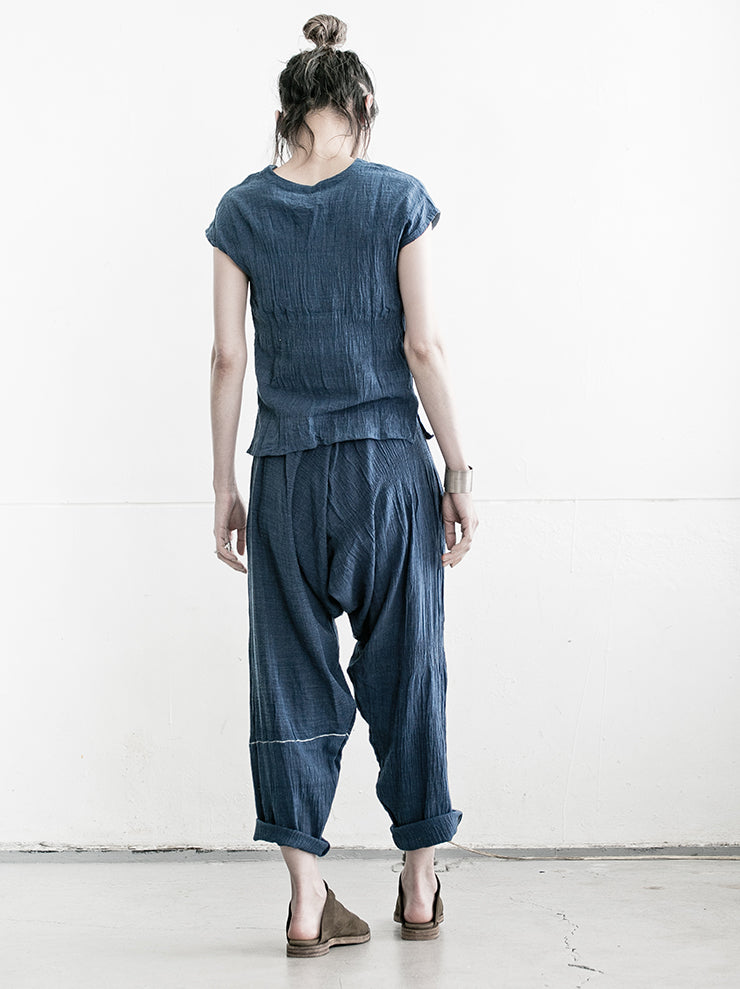 MAKU<br> Khadi cotton indigo V-neck tops