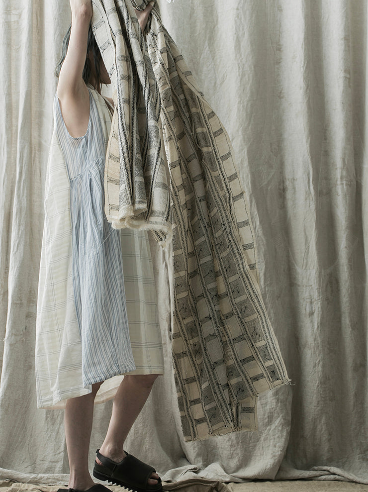 KHADI AND CO. <br>embroidered silk stole NATURAL