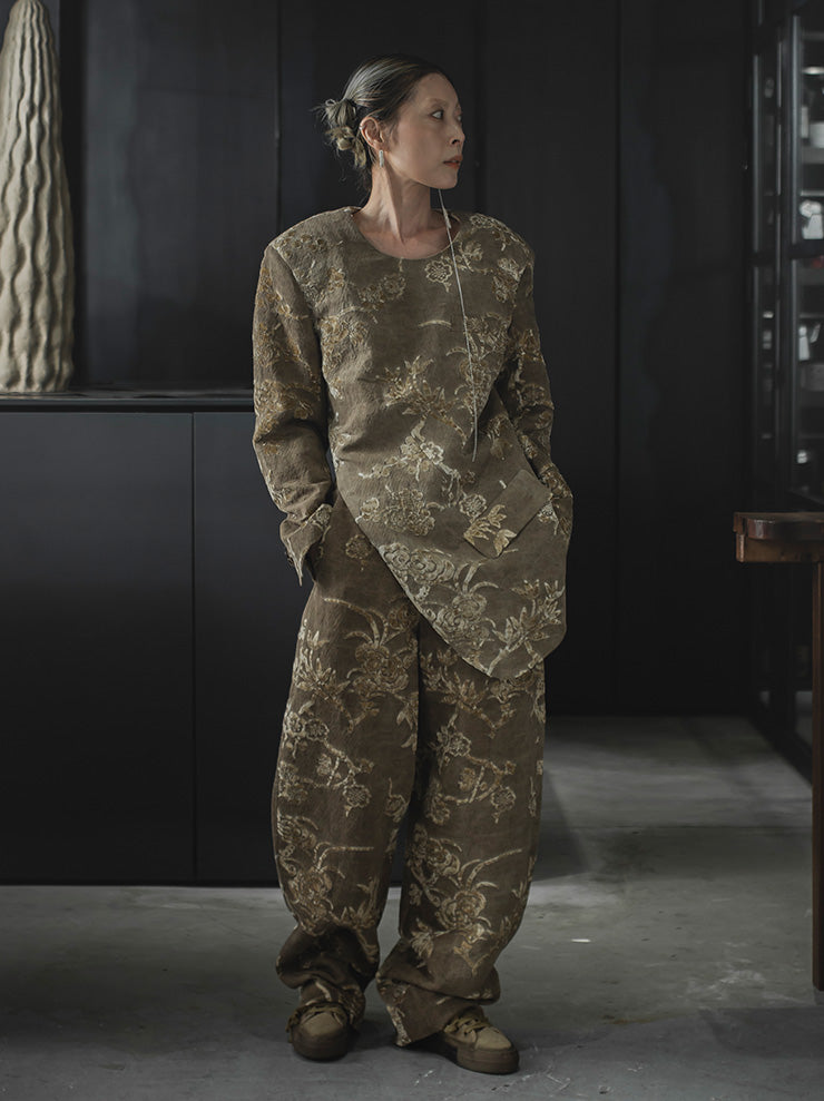 UMA WANG <br>Womens ショートプルオーバージャケット / BROWN & TAN