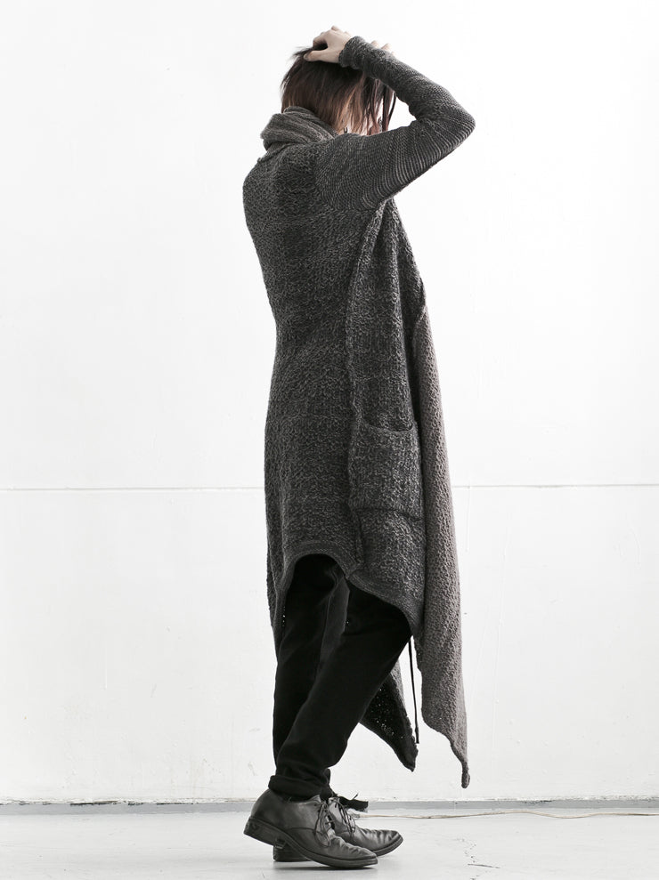 DANIEL ANDRESEN<br> KUDZU Long Asymmetric Cardigan GRAPHITE× FERRO