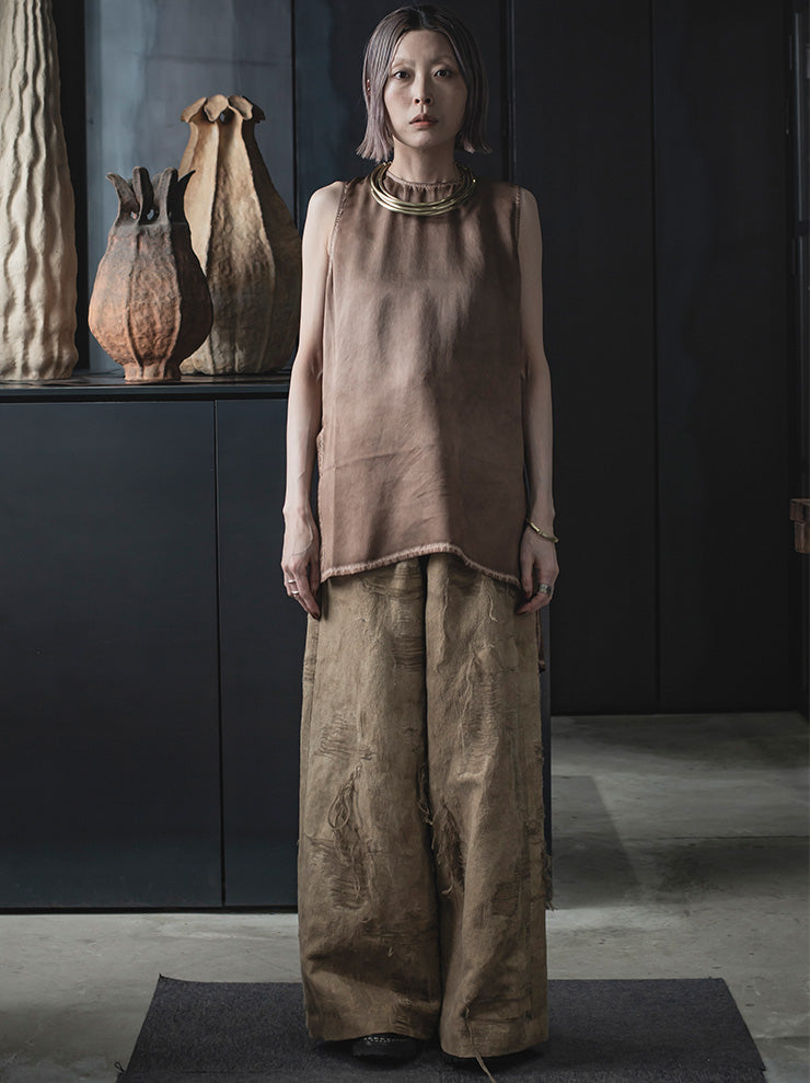 UMA WANG<br> WOMENS jacquard wide pants / TAN