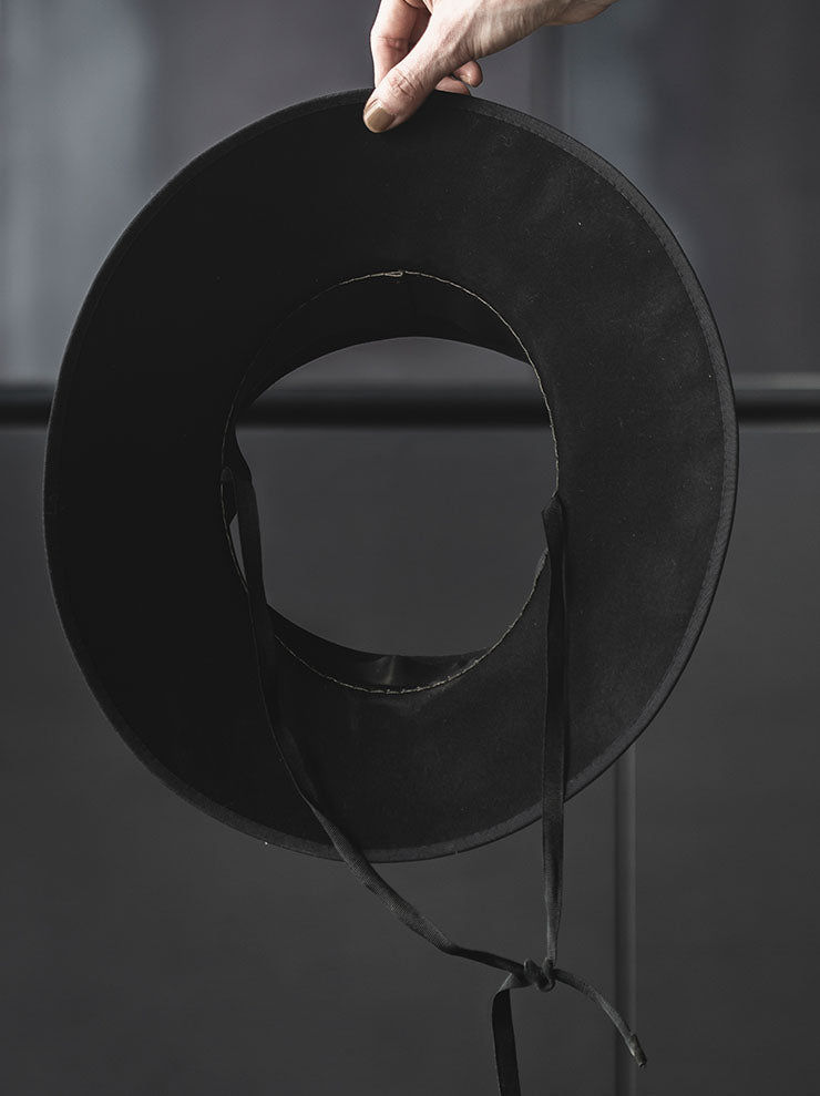 HORISAKI<br> Ribbon trimming & strap visor hat / BLACK EB