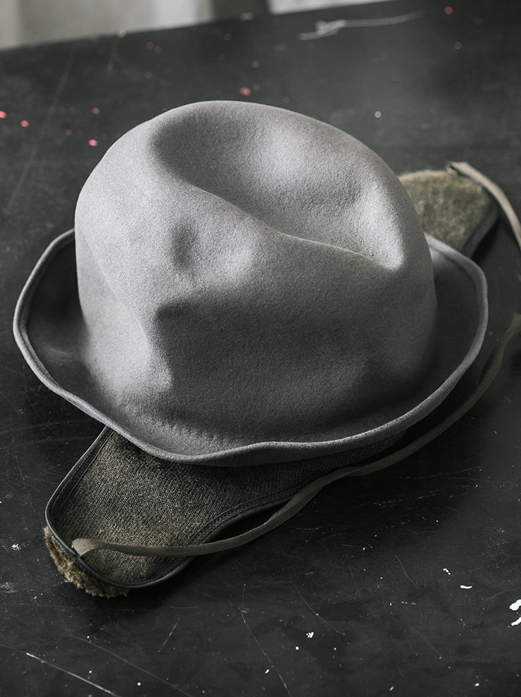 HORISAKI<br> RHPLU005EB Rabbit Fur Felt Ear Flap Hat GRAY