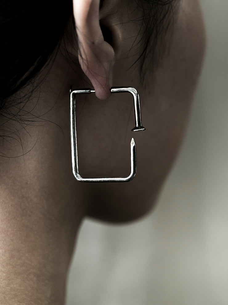 GUIDI<br> Silver square nail earrings G-OR12 NTR