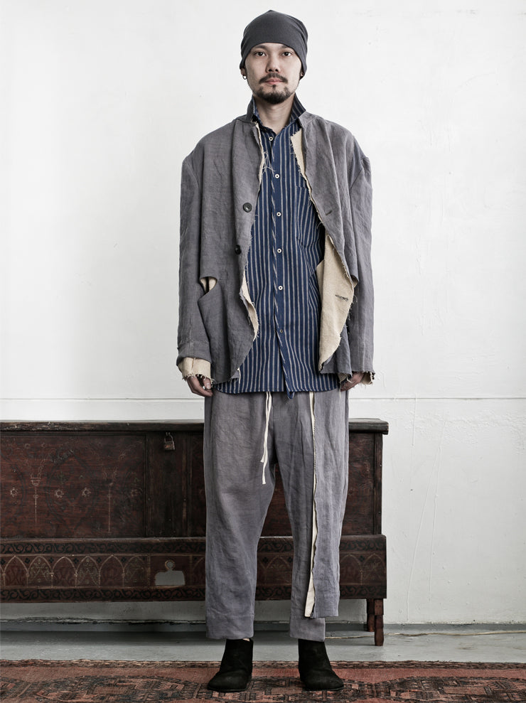 By Walid<br> Men's cut-and-sew Molton trousers CHARCOAL / 19th century linen
