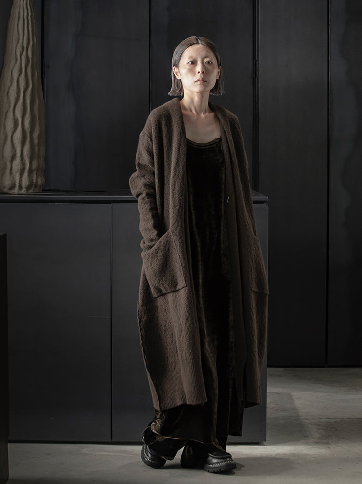 DANIEL ANDRESEN<br> GREEN long knit cardigan / CHOCOLATE