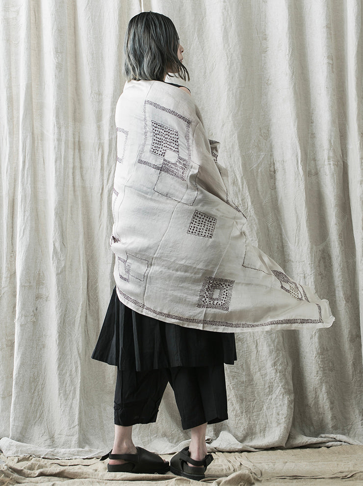KHADI AND CO.<br> embroidered silk stole MASTIC