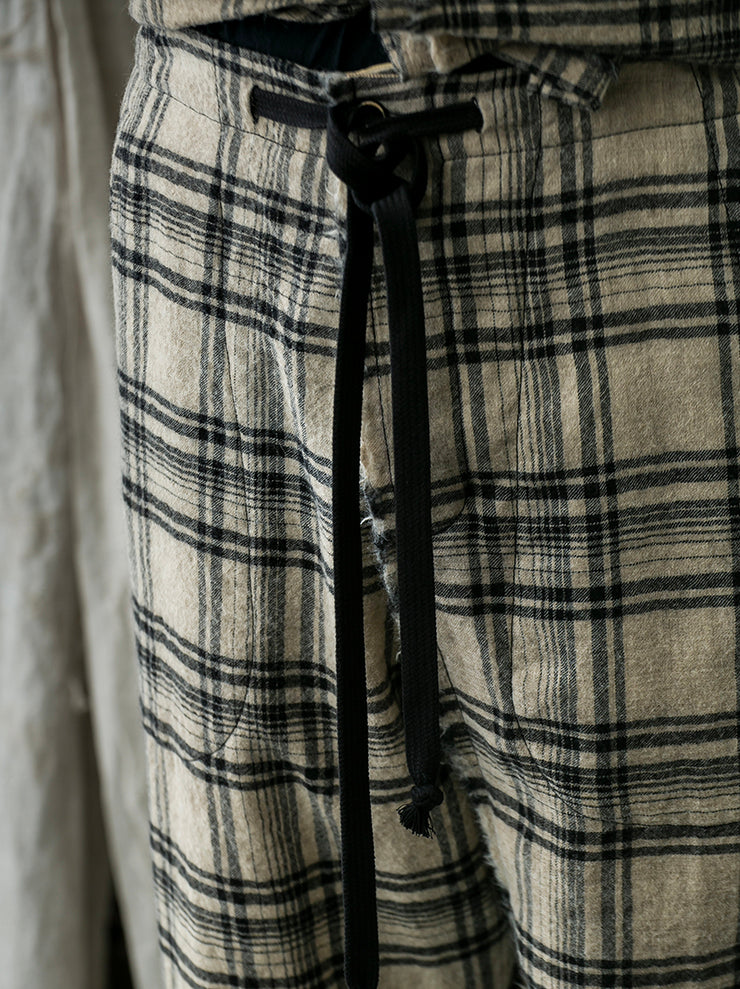 UMA WANG<br> Check wool pants / TAN & BLACK