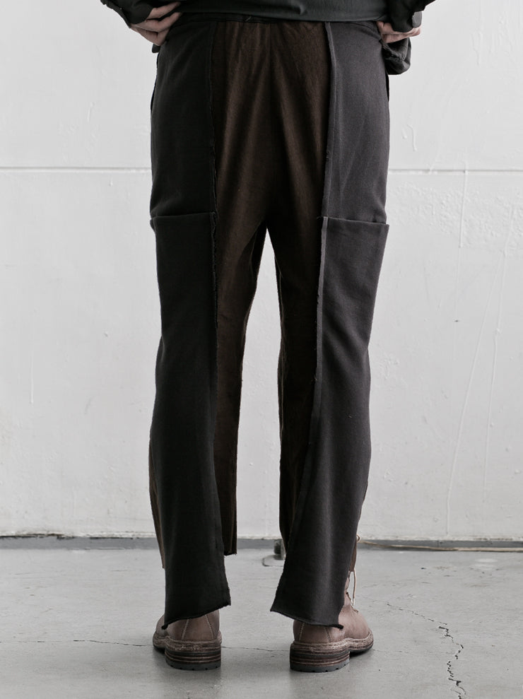 By Walid<br> Men's Victor Trousers CHOCOLATE×BLACK / flour sacking linen cotton