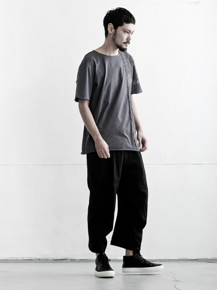 By Walid <br>Men's Cotton Jersey Lace Regular T-Shirt ALMOST BLACK