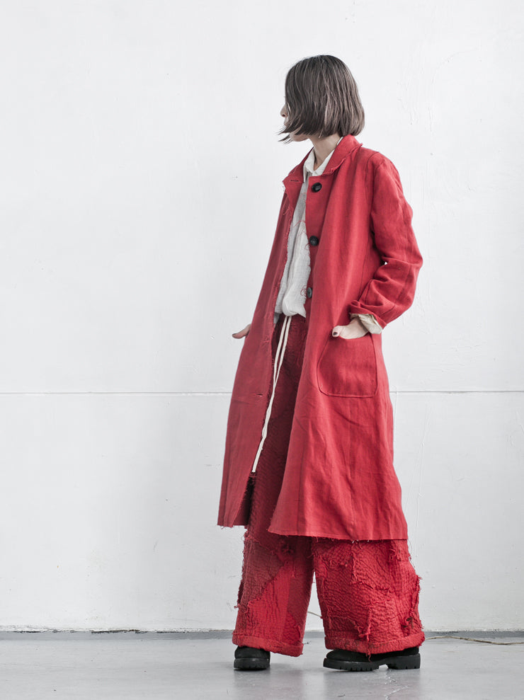 By Walid<br> Women's Daniela Trousers RED / repatch 19th century linen