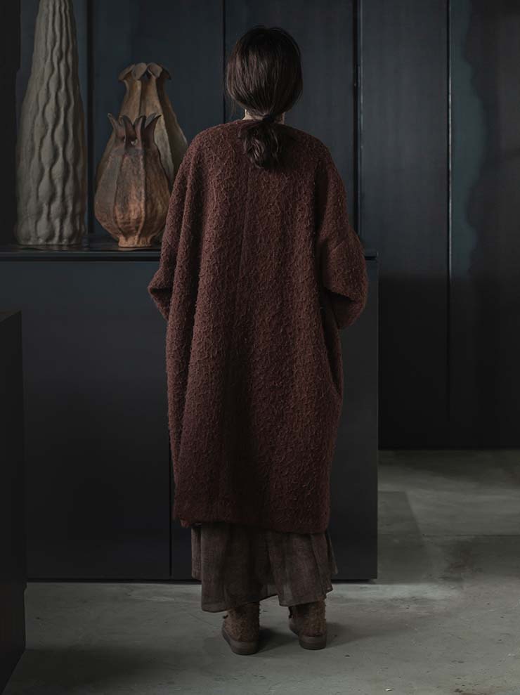 UMA WANG<br> Womens collarless coat / DARK RED