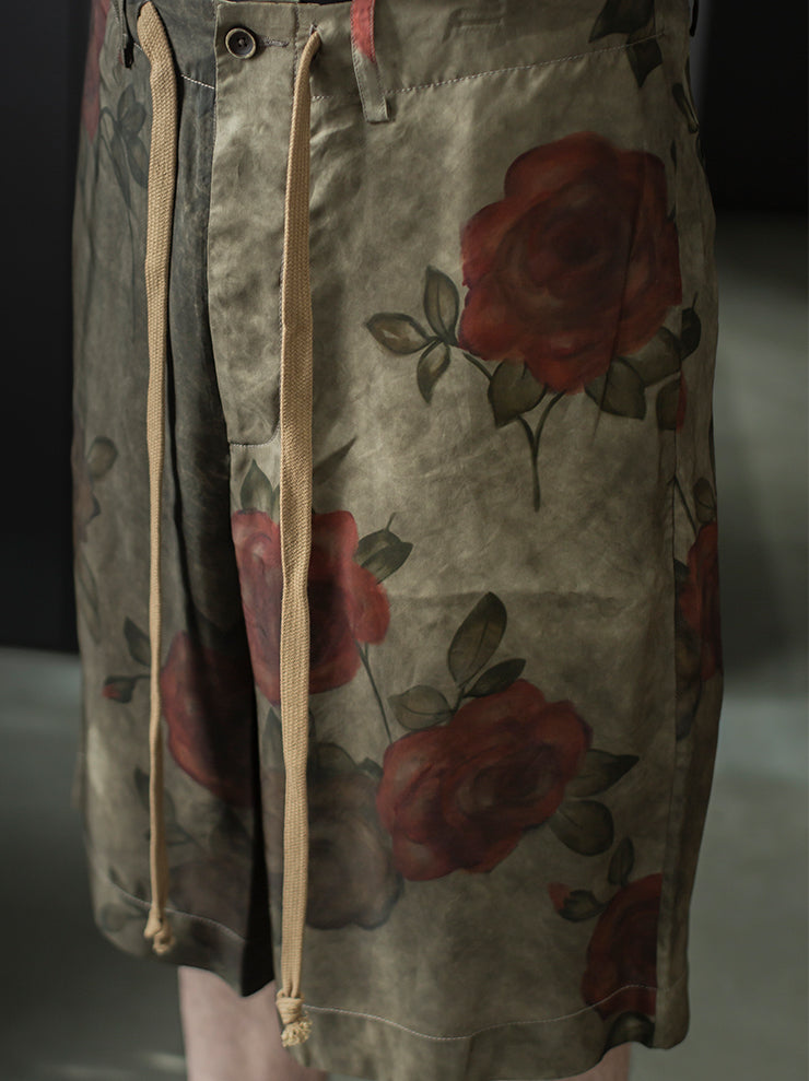 UMA WANG <br>MENS プリントショーツ / ARMY GREEN × RED